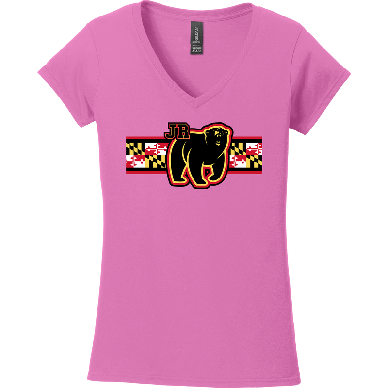 MD Jr. Black Bears Softstyle Ladies Fit V-Neck T-Shirt